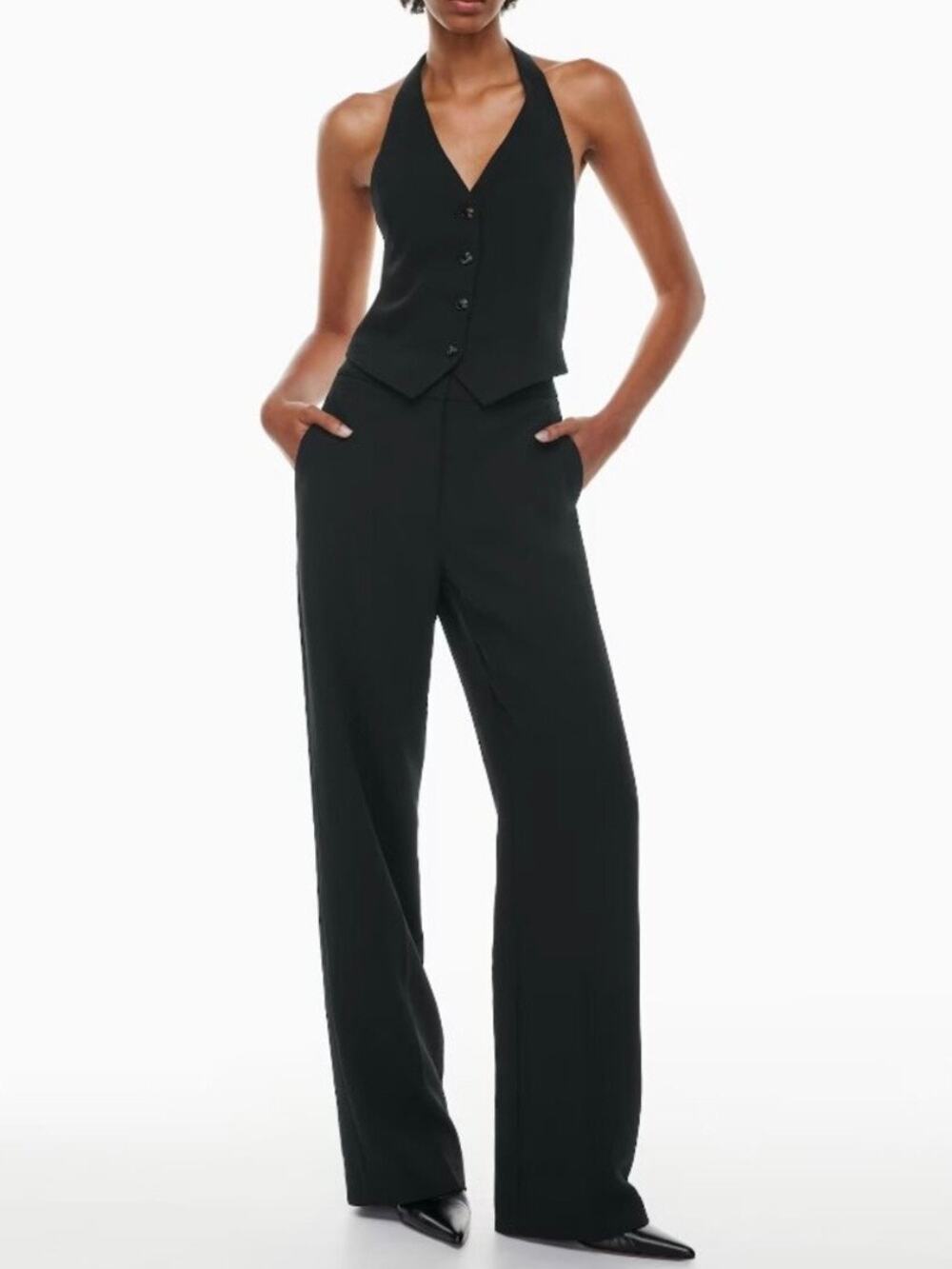 Aritzia Wilfred Alanya Wide Leg Trouser Pant Black 12 NEW